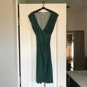 Vintage DVF dress blue and green hexagon pattern
